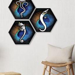 SAF Black & Blue 3 Pieces Lord Ganesha Printed UV Coating Wall Art-image-55