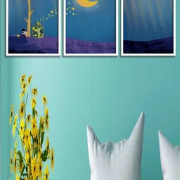 SAF Blue & Yellow 3 Pieces Abstract Painted Wall Art-image-97