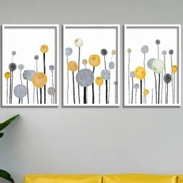SAF Set of 3 Yellow & White Abstract Printed Wall Art-2