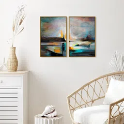 999Store Set Of 2 Brown Printed Landscape Abstract Painting Wall Art-57