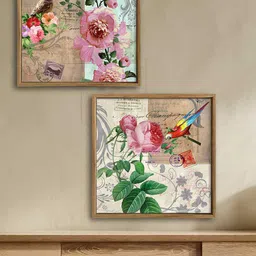 Art Street Multi Set Of 2 Floral Bird Canvas Painting Wall Art-69