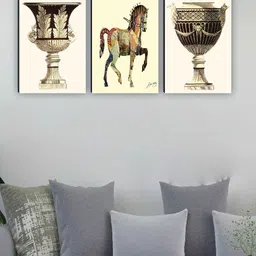 SAF Beige & Black 3 Pieces Horse Painting Wall Arts-30