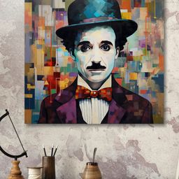 SAF Blue & Purple Wooden Framed Charlie chaplin Canvas Painting Wall Art-image-4