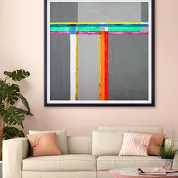999Store Grey & Orange Strip Abstract Pattern Painted Canvas Wall Art-0
