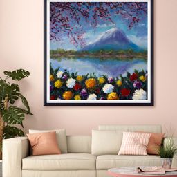 999Store Blue & Purple Snowy Mountain & Flowers Printed Canvas Wall Art-image-80
