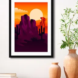 999Store Purple & Orange Abstract Mountain HD Printed Framed Wall Art-27