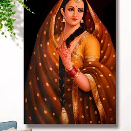 SAF Brown & Black Traditional Woman Printed Canvas Wall Art-image-66