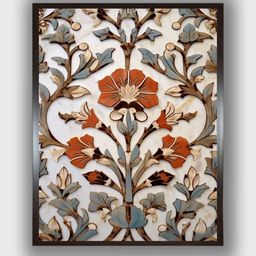 INDIAN CLASSIC ART White & Red Textured Floral Boho Wall Art-image-67