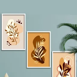 SAF Yellow & Brown 3 Pieces Modern Art Painting Framed Wall Arts-3