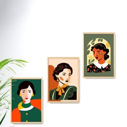 SAF Green & Red 3 Pieces Boho Woman Framed Wall Art-image-50