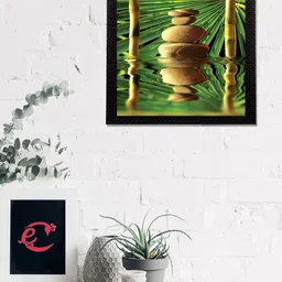 eCraftIndia Green & Brown Stone In Water Satin Matt Texture UV Wall Art-image-11