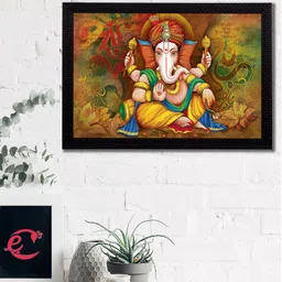 eCraftIndia Yellow & Green Lord Ganesha Satin Matt Texture UV Wall Art-image-13
