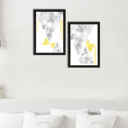eCraftIndia Set Of 2 Black & Grey Marble Textured Triangle Minimilistic Satin Matt Texture UV Art Framed Wall Art image 2