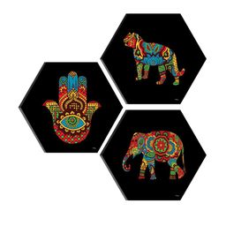SAF Black & Red 3 Pieces Abstract Printed UV Coating Wall Art image 2