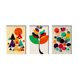 SAF Set of 3 White & Red Abstract Printed Wall Art image 2