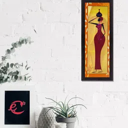 eCraftIndia Yellow & Brown Posing Woman Satin Matt Texture UV Wall Art-image-41