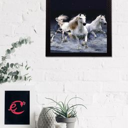 eCraftIndia White & Blue Running Horses Satin Matt Texture UV Wall Art-image-75