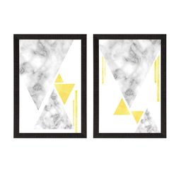 eCraftIndia Set Of 2 Black & Grey Marble Textured Triangle Minimilistic Satin Matt Texture UV Art Framed Wall Art image 3