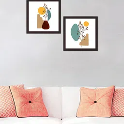 WENS Set Of 2 White & Orange Abstract Botanical Printed Framed Wall Arts-4