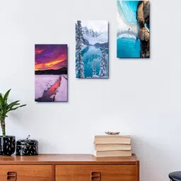 999Store Set Of 3 Snow Ice Mountains Nature Framed Wall Arts-image-53