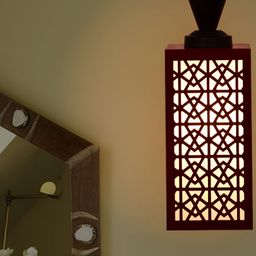 Gojeeva Red Wood Square Shaped Wall Lamp-78