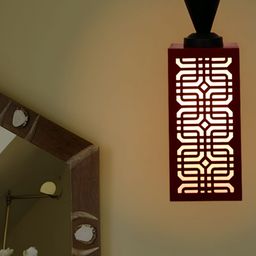 Gojeeva Red Wood Square Shaped Wall Lamp-70