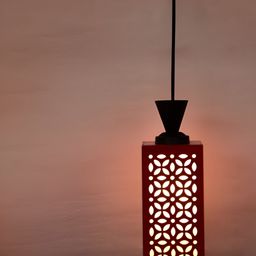 Gojeeva Red Wood Square Shaped Wall Lamp-79