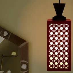 Gojeeva Red Wood Square Shaped Wall Lamp-89