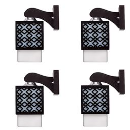 Gojeeva Black and White 4 Pieces Textured Wooden Square Shaped Wall Lamps-picture-8