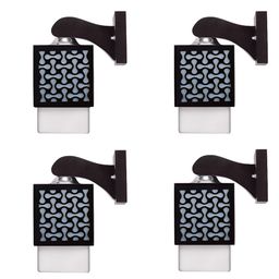 Gojeeva Black & White 4 Pieces Textured Square Shaped Wooden Wall Lamps-picture-13