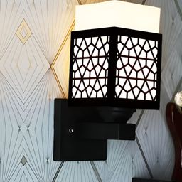 Gojeeva Black & White Textured Wooden Square Shaped Wall Lamp-picture-44