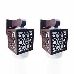 Areezo Brown 2 Pcs Wooden Square Shaped Walls Without Bulbs-image-6
