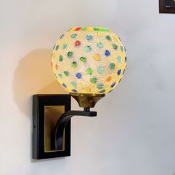 Cruv Gold-Toned & White Printed Spherical Shaped Contemporary Metal Wall Lamp-25