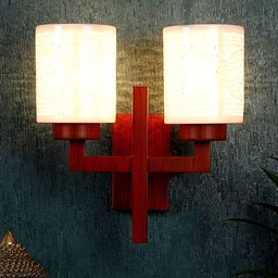 ELIANTE Brown & White Wooden Contemporary Cylinder Shaped Wall Lamp-image-15