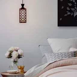 Gojeeva Red Wood Square Shaped Wall Lamp image 2