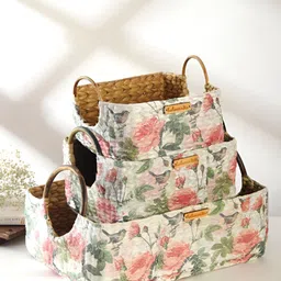 HABERE INDIA Bohemian White & Pink 3Pcs Printed Regular Storage Tray Organisers-4