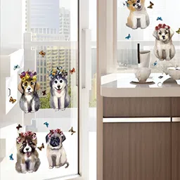 Asian royal Brown & White Cartoon Print Self Adhesive Wall Sticker-image-50