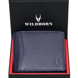 WildHorn Men Navy Blue Solid RFID Protected Leather Two Fold Wallet-image-65