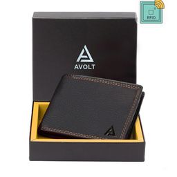 AVOLT Men Black Textured Leather Two Fold Wallet-image-54
