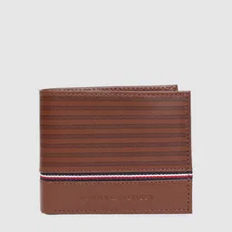 Tommy Hilfiger Men Brown Striped Genuine Leather Two Fold Wallet-22