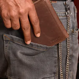 Sassora Men Leather Chain Attached RFID Three Fold Wallet-picture-27