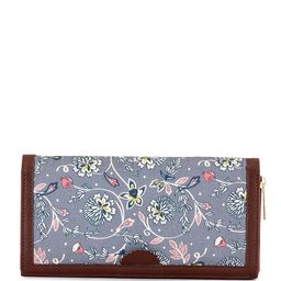 Anouk Grey & Brown Floral Printed Canvas Zip Around Wallet image 1