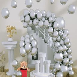 CHOCOZONE 100 Pieces Grey Metallic Birthday Party Balloons-87
