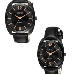 LOREM Brass Dial & Leather Textured Straps Analogue Watch-29