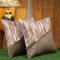 hosta homes Multicolor Velvet Striped 24X24 Inches Cushion Covers (Pack of 2)-picture-12