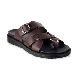 Metro Men Brown & Black Solid Leather Comfort Sandals-picture-58