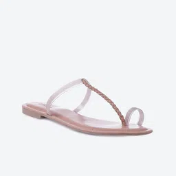 Biba Women Rose Pink Woven Design One Toe Flats-36