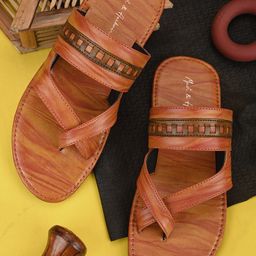 Mast & Harbour Men Tan Brown Textured Comfort Sandals-image-69