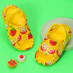 Yellow Bee Girls Strawberry and Cat Printed Rubber Clogs-image-22