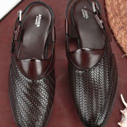 Anouk Men Brown Peshawari Woven Design Shoe-Style Sandals With Buckle Closure-image-77